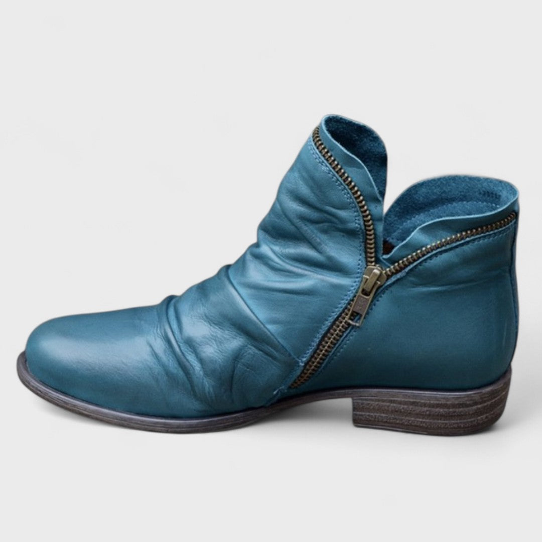 Dôre | Boots For Women | Ankle Height Side Zip Closure Blue