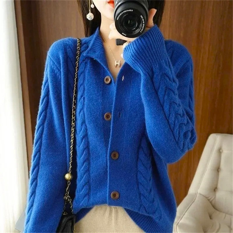 Women's Classic Knit Cardigan | Textured Cable Knit Button