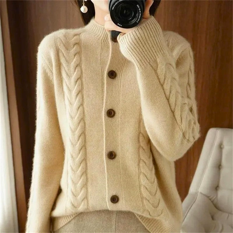 Women's Classic Knit Cardigan | Textured Cable Knit Button Off-White