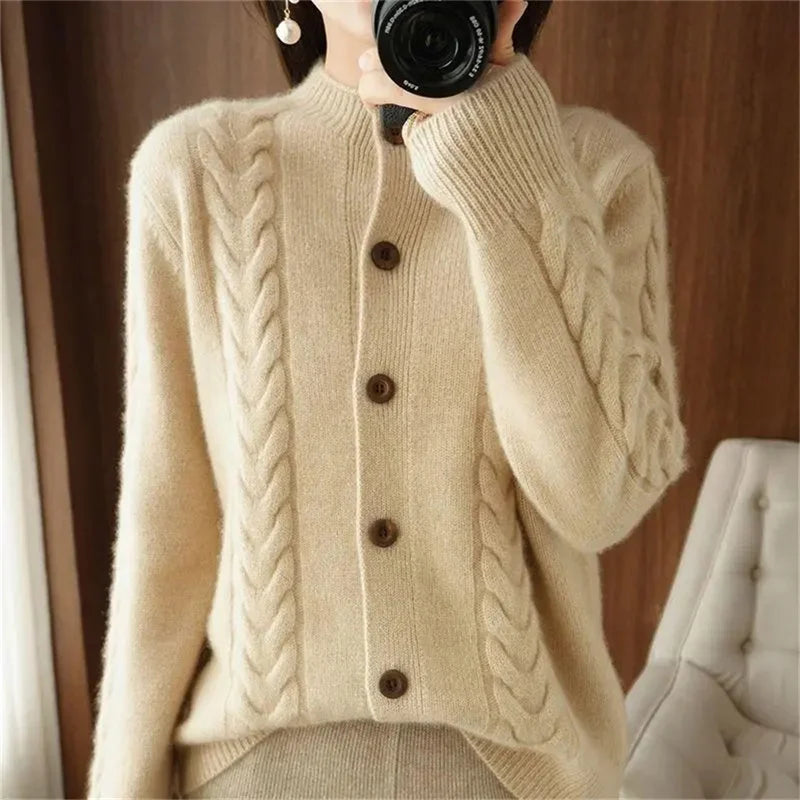 Women's Classic Knit Cardigan | Textured Cable Knit Button