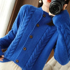 Women's Classic Knit Cardigan | Textured Cable Knit Button Blue