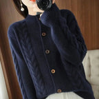 Women's Classic Knit Cardigan | Textured Cable Knit Button Navy