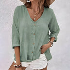 Luma | Women’s Relaxed Button-Up Blouse – Fluid Architectural Silhouette & Refined Everyday Grace Green