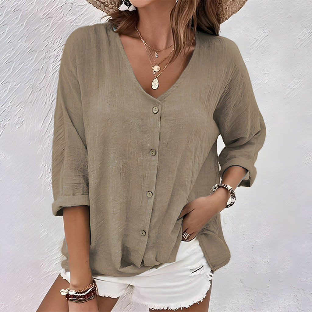 Luma | Women’s Relaxed Button-Up Blouse – Fluid Architectural Silhouette & Refined Everyday Grace Khaki