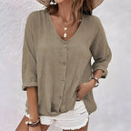 Luma | Women’s Relaxed Button-Up Blouse – Fluid Architectural Silhouette & Refined Everyday Grace Khaki