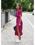 Women's Wrap Dress with Floral Pattern and V-neck | Midi