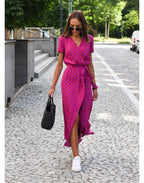 Women's Wrap Dress with Floral Pattern and V-neck | Midi