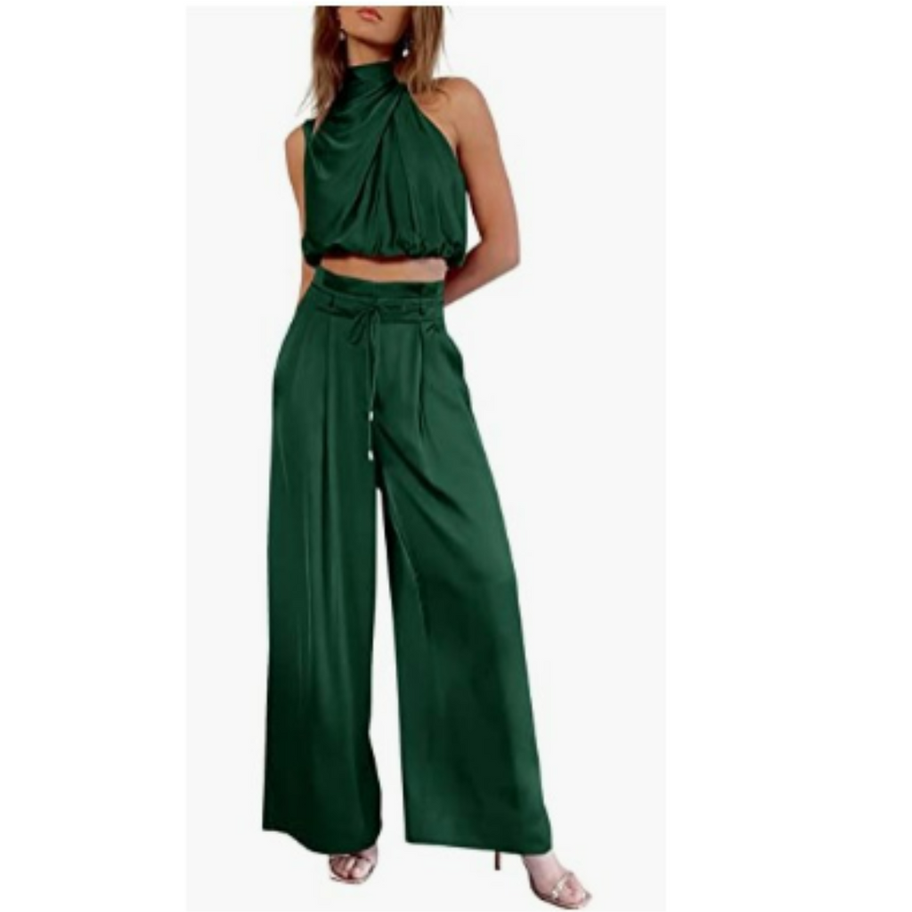Women’s Summer Jumpsuit – Fluid Wide-Leg Silhouette & Coastal Heritage Majesty green