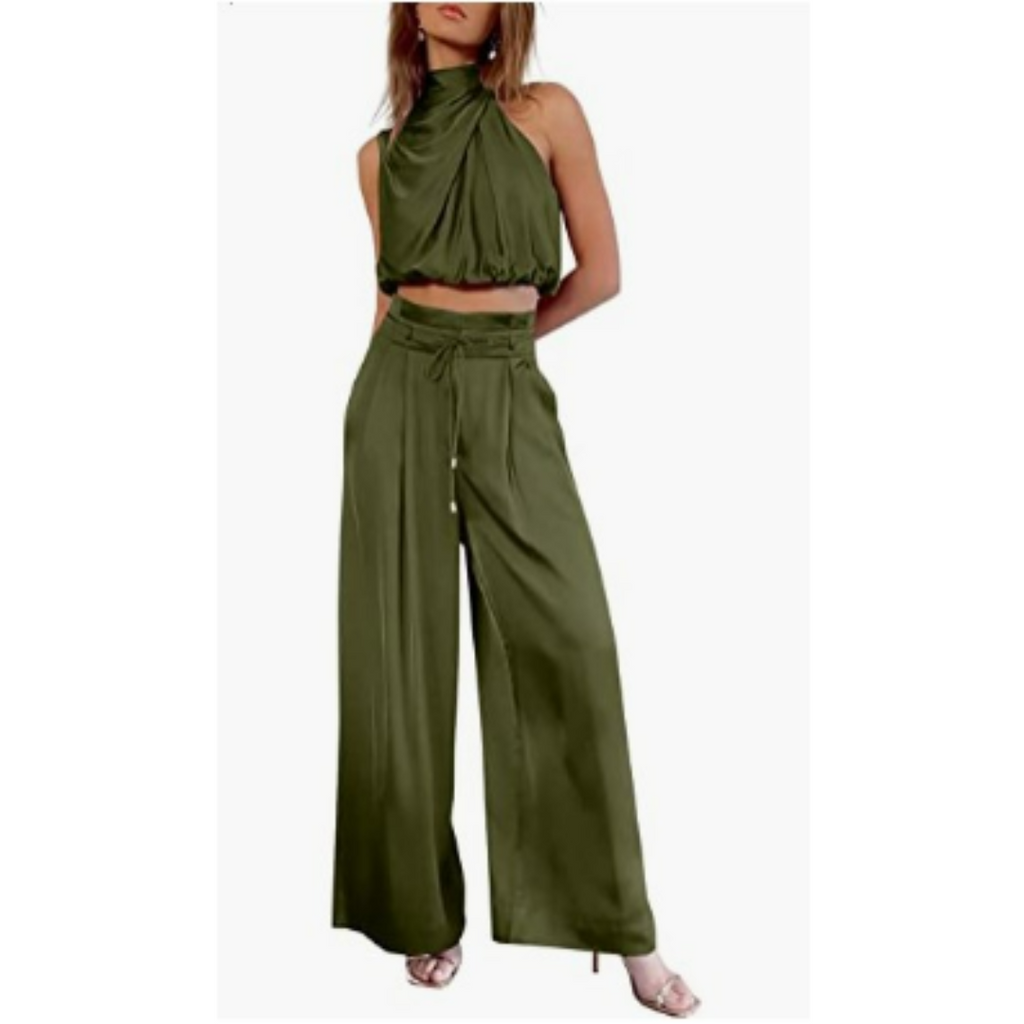 Women’s Summer Jumpsuit – Fluid Wide-Leg Silhouette & Coastal Heritage Majesty olive green
