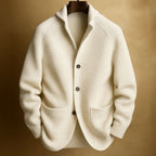 Zipari | Men's Ribbed Cardigan - Full-Zip Knitted Sweater & Stand Collar Warm Jumper White