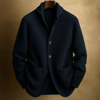 Zipari | Men's Ribbed Cardigan - Full-Zip Knitted Sweater & Stand Collar Warm Jumper Navy Blue