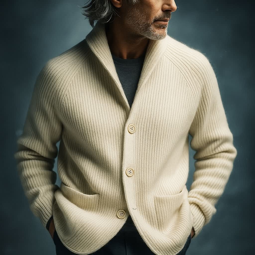 Zipari | Men's Ribbed Cardigan - Full-Zip Knitted Sweater & Stand Collar Warm Jumper