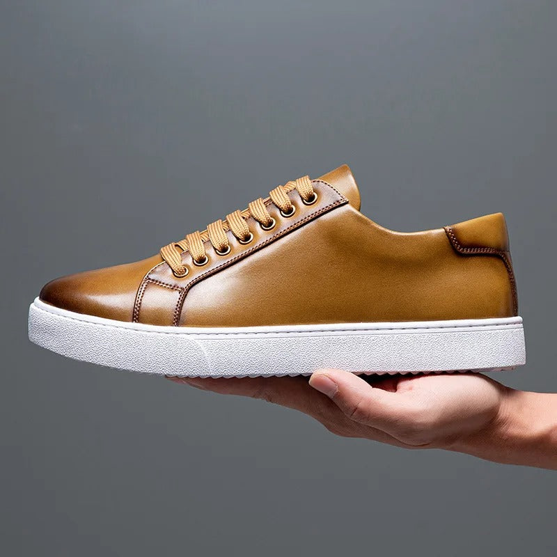 Maver | Men's Genuine Leather Sneaker – Luxury Designer Low Top & Tailored Classic Walking Shoe Khaki