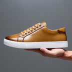 Maver | Men's Genuine Leather Sneaker – Luxury Designer Low Top & Tailored Classic Walking Shoe Khaki