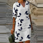 Vintage summer dress for women with short sleeves and V-neck | Mini white