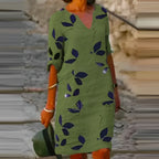 Vintage summer dress for women with short sleeves and V-neck | Mini green