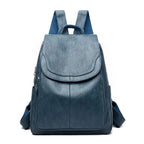 Zahara | Women's Genuine Leather Backpack - Anti-Theft Travel Rucksack Blue Grey