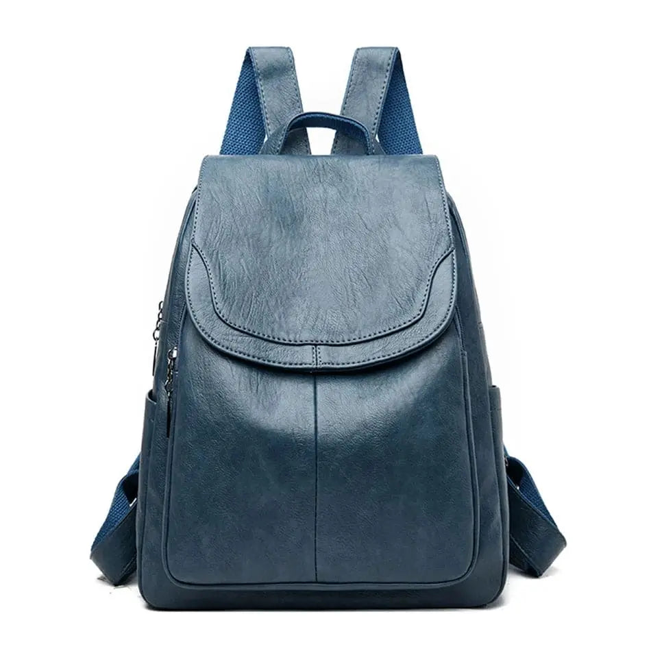 Zahara | Women's Genuine Leather Backpack - Anti-Theft Travel Rucksack Blue Grey