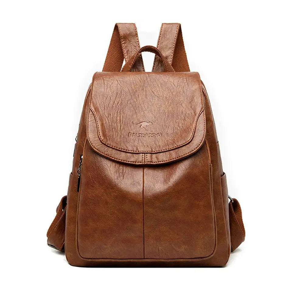 Zahara | Women's Genuine Leather Backpack - Anti-Theft Travel Rucksack Brown