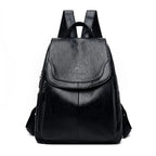 Zahara | Women's Genuine Leather Backpack - Anti-Theft Travel Rucksack Black