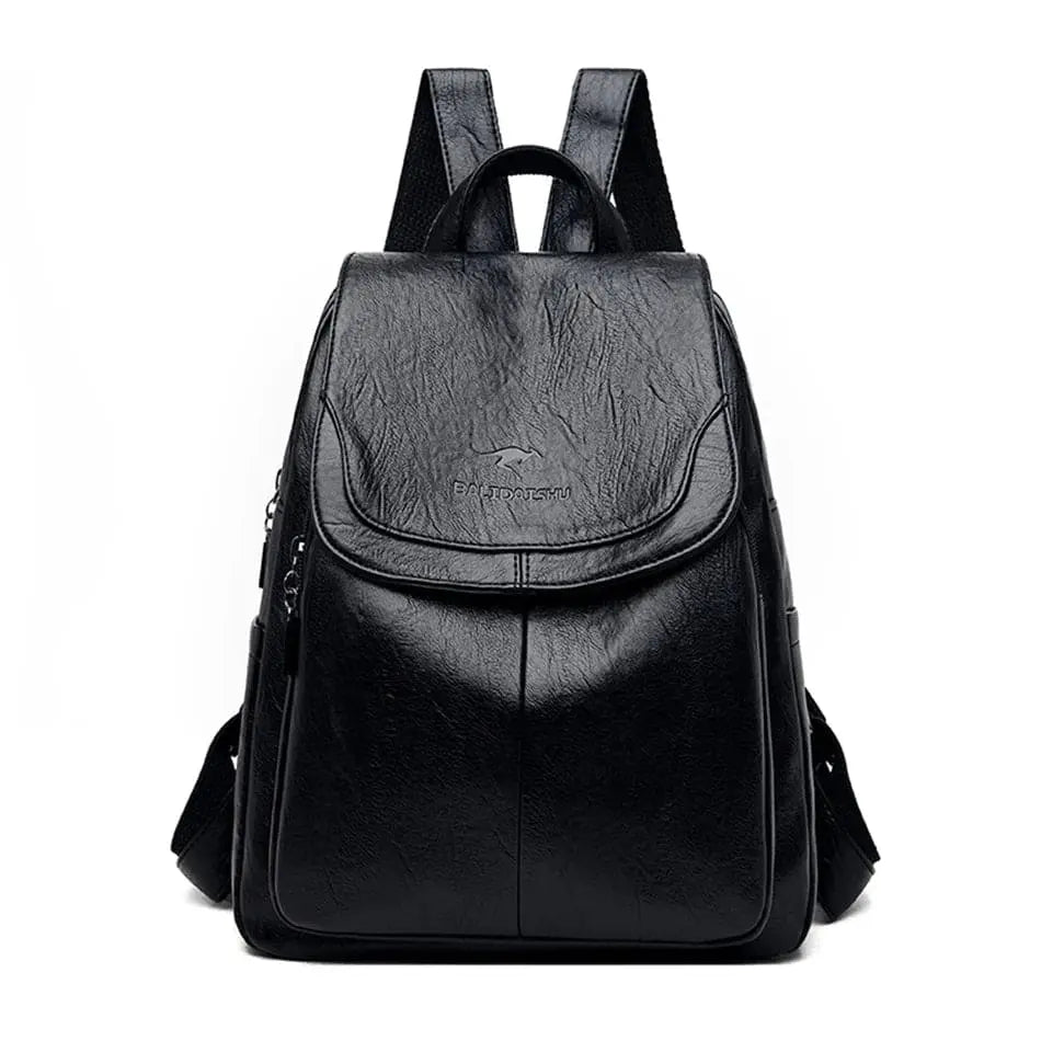 Zahara | Women's Genuine Leather Backpack - Anti-Theft Travel Rucksack Black