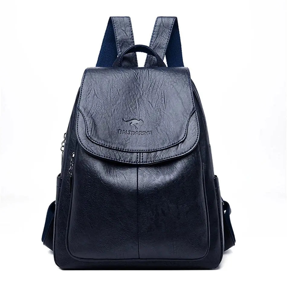 Zahara | Women's Genuine Leather Backpack - Anti-Theft Travel Rucksack Navy Blue
