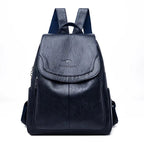 Zahara | Women's Genuine Leather Backpack - Anti-Theft Travel Rucksack Navy Blue