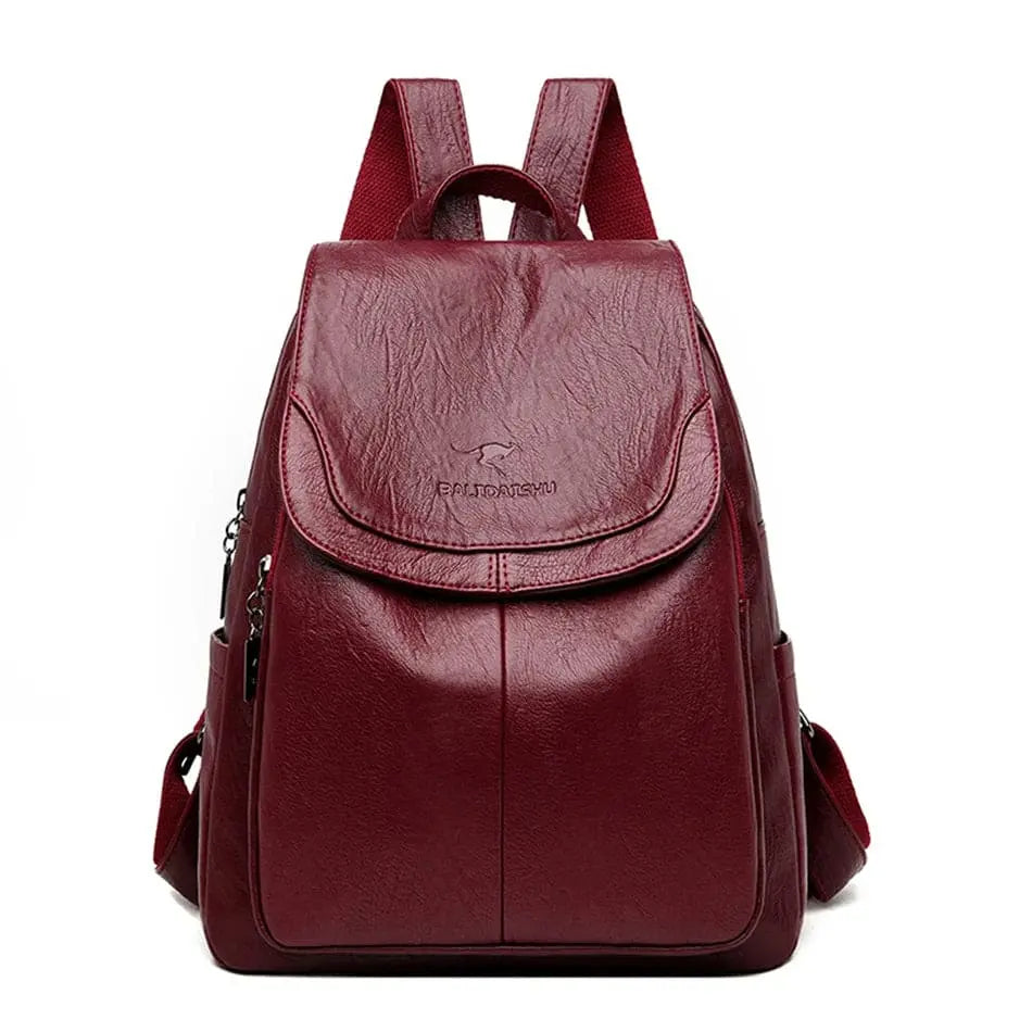 Zahara | Women's Genuine Leather Backpack - Anti-Theft Travel Rucksack Wine Red