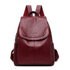 Zahara | Women's Genuine Leather Backpack - Anti-Theft Travel Rucksack Wine Red