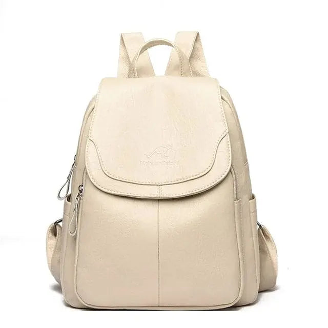 Zahara | Women's Genuine Leather Backpack - Anti-Theft Travel Rucksack Beige