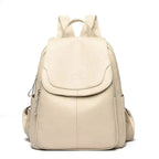 Zahara | Women's Genuine Leather Backpack - Anti-Theft Travel Rucksack Beige