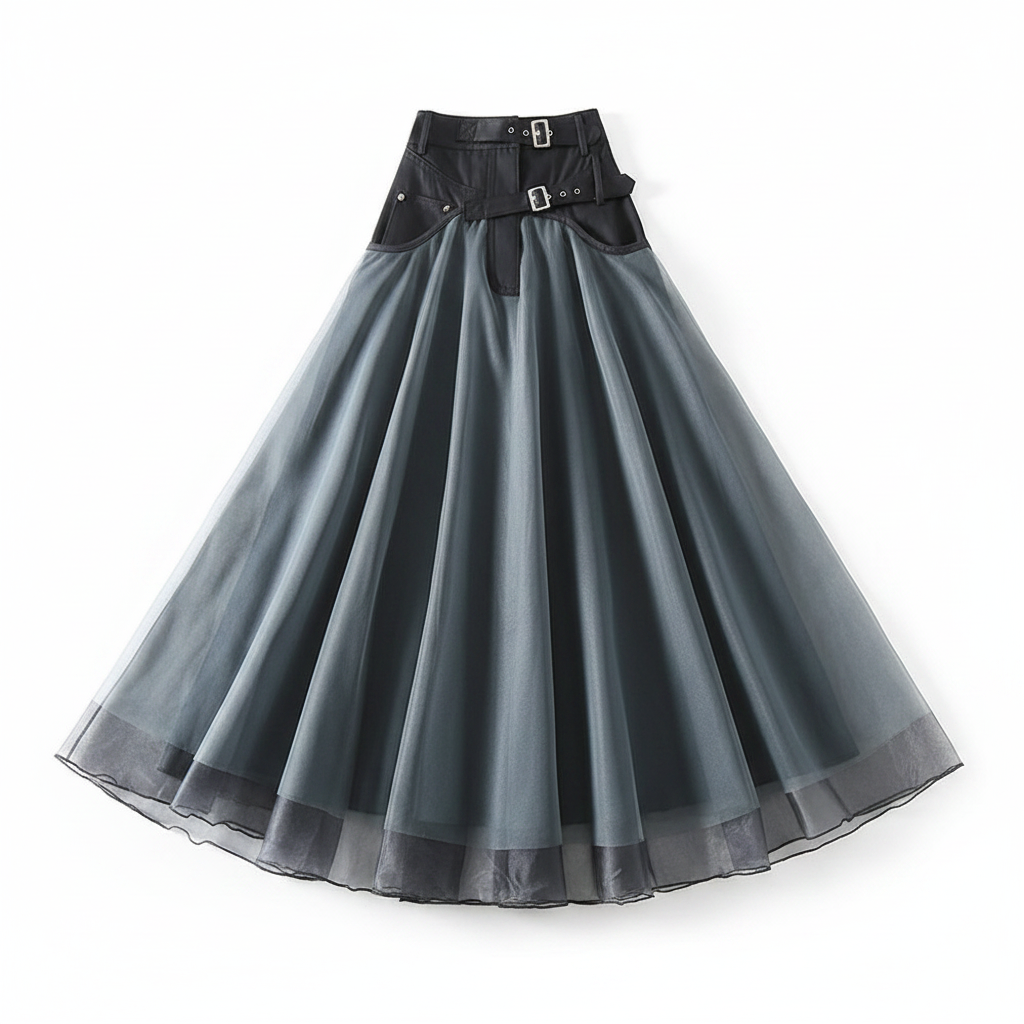Mechi | High-waisted midi skirt with layered look for women - Modern