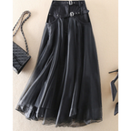 Mechi | High-waisted midi skirt with layered look for women - Modern black