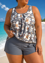 Megan - Plus Size Relaxed Fit Leaf Swim Set Gray