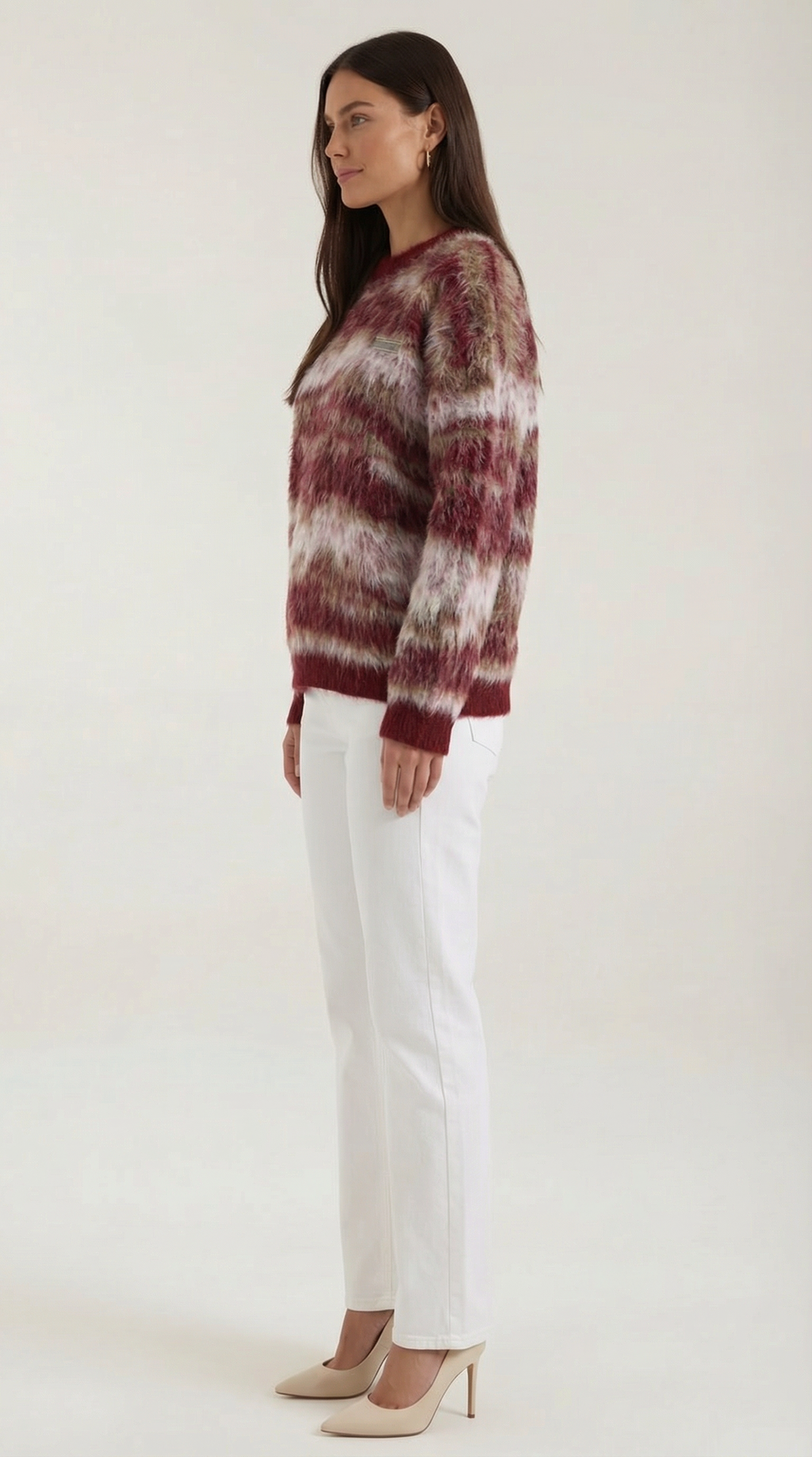 Women's Long Sleeve Patterned Sweater – Geometric Print & Cozy Crewneck