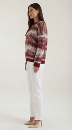 Women's Long Sleeve Patterned Sweater – Geometric Print & Cozy Crewneck