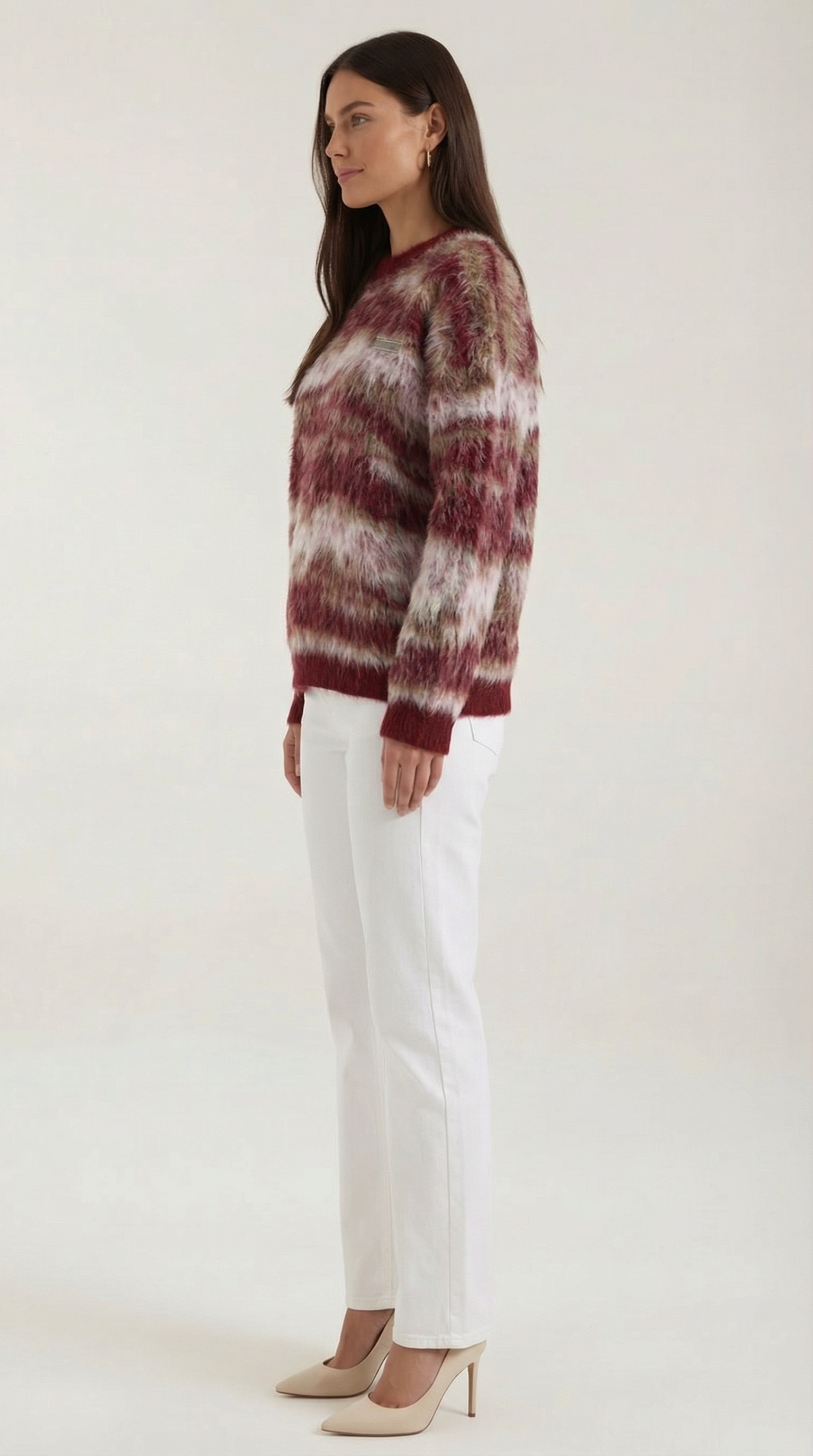 Women's Long Sleeve Patterned Sweater – Geometric Print & Cozy Crewneck