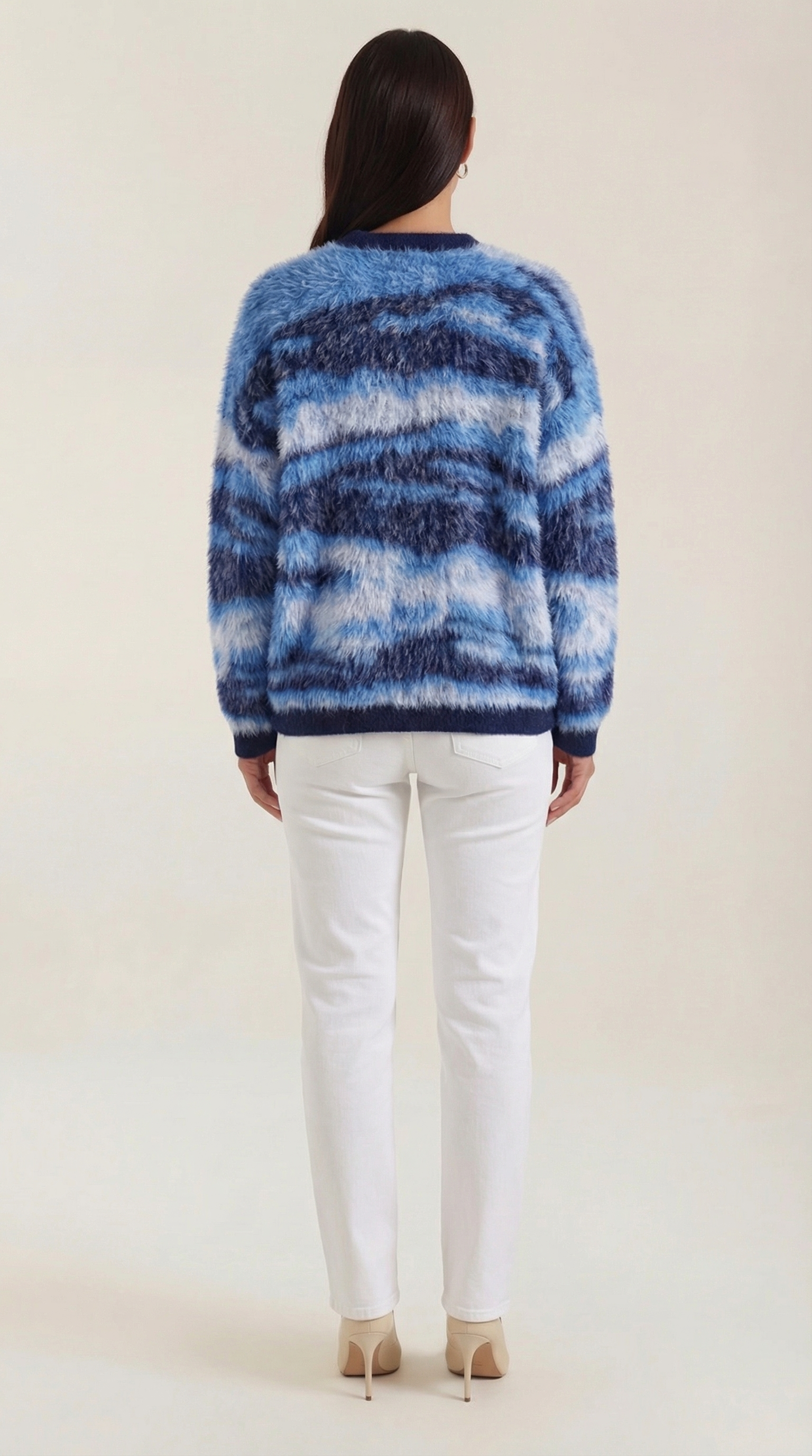 Women's Long Sleeve Patterned Sweater – Geometric Print & Cozy Crewneck