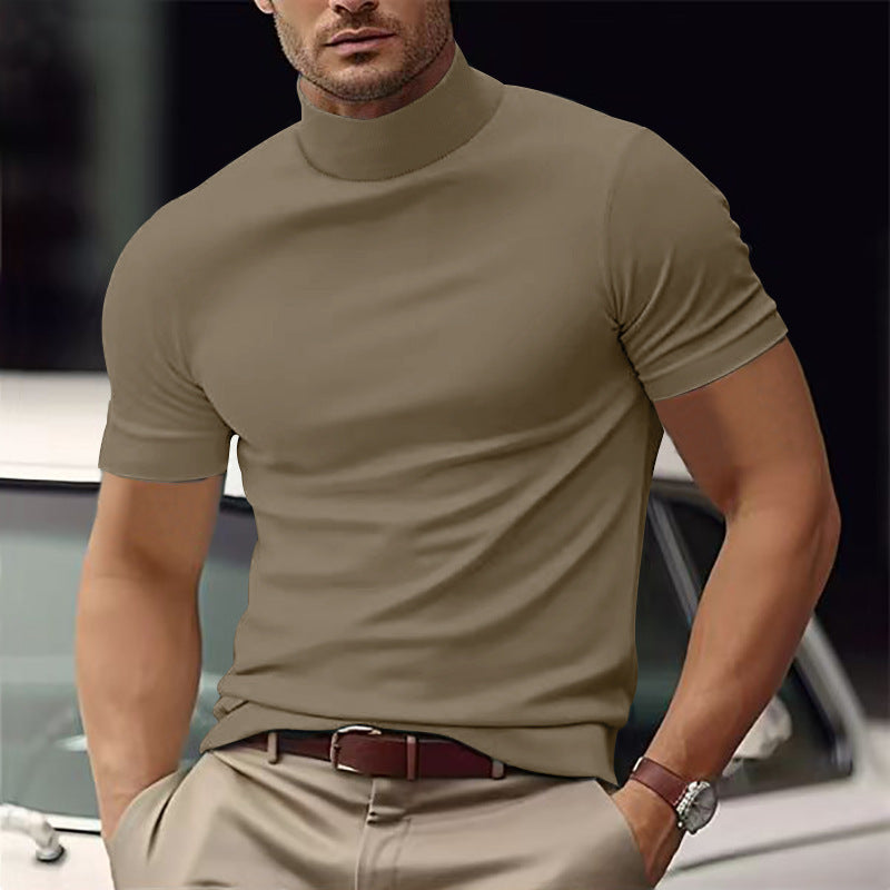 Men's Casual Basic Short-Sleeve Turtleneck T-shirt Khaki