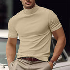 Men's Casual Basic Short-Sleeve Turtleneck T-shirt Beige