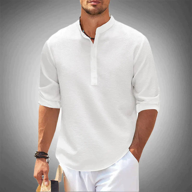 Men's Casual Henley Shirt Lightweight Breathable Comfortable white