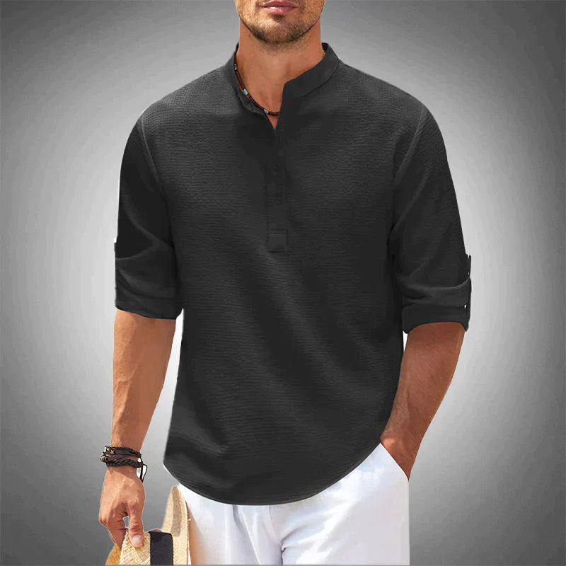 Men's Casual Henley Shirt Lightweight Breathable Comfortable black
