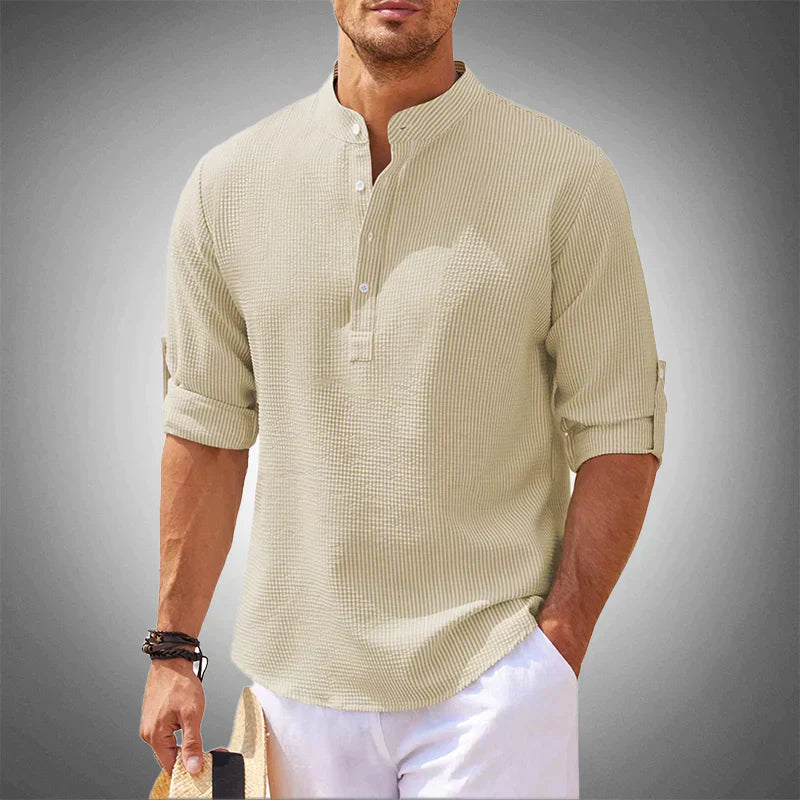 Men's Casual Henley Shirt Lightweight Breathable Comfortable beige