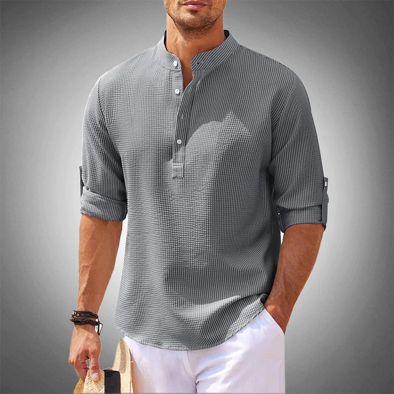 Men's Casual Henley Shirt Lightweight Breathable Comfortable grey