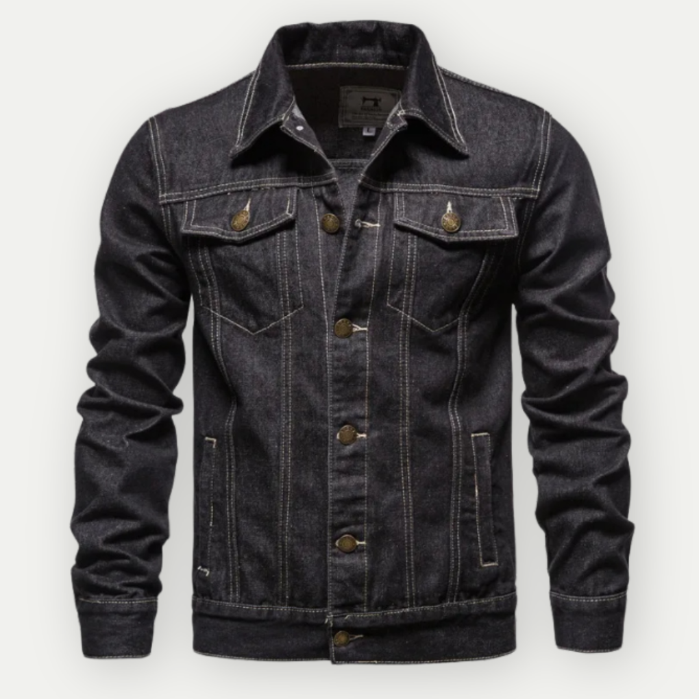 Men's Denim Trucker Jacket With Durable Cotton And Comfort Black