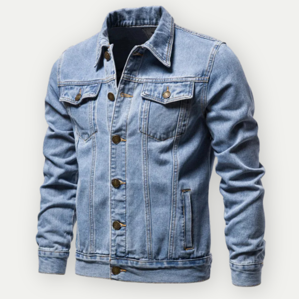 Men's Denim Trucker Jacket With Durable Cotton And Comfort Blue