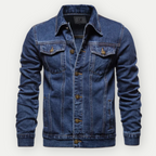 Men's Denim Trucker Jacket With Durable Cotton And Comfort Dark Blue