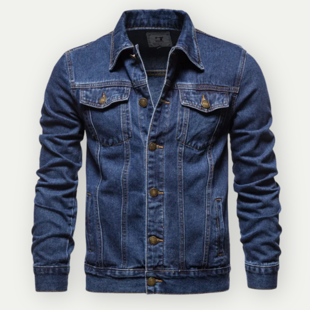 Men's Denim Trucker Jacket With Durable Cotton And Comfort Dark Blue