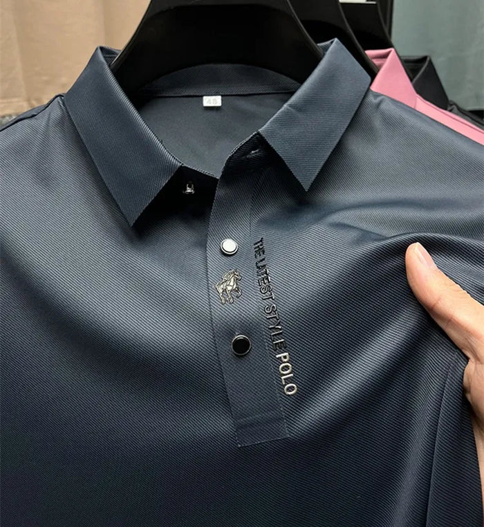 Men's Polo Shirt Muscle Fit Cotton Italian Design Deep Blue