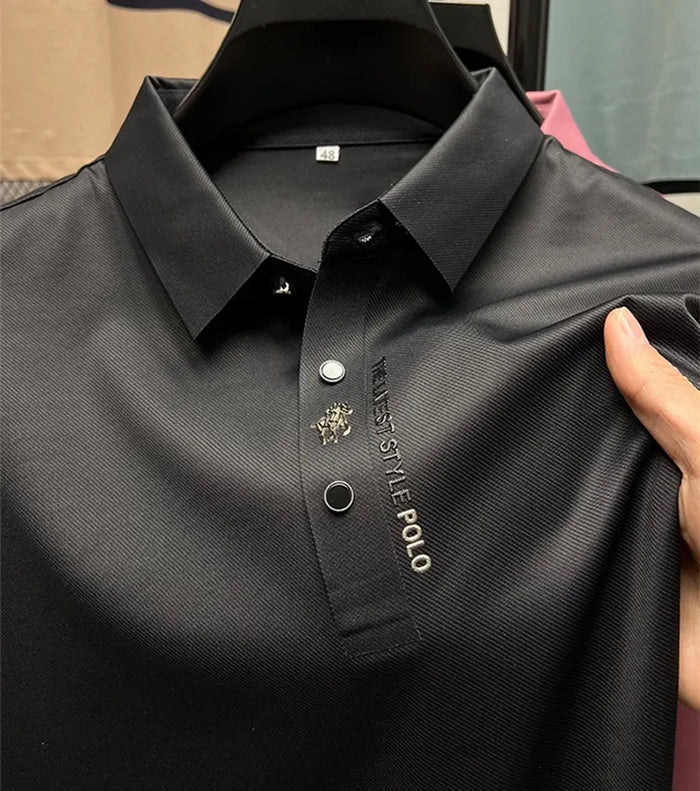 Men's Polo Shirt Muscle Fit Cotton Italian Design Black